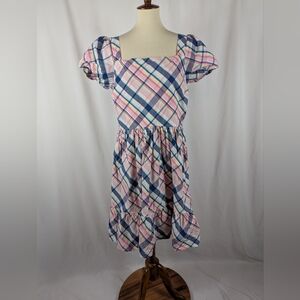 Gymboree Plaid Ruffle Dress Spring Celebrations White Pink Blue Match Family XXL